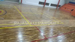pemasangan lantai kayu Jati SMA Kharisma bangsa Tangerang