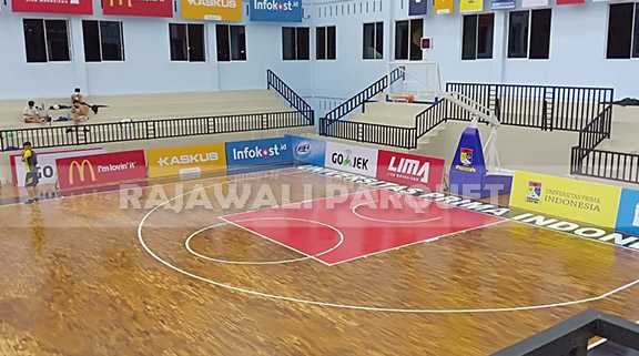 lantai kayu jati lapangan basket universitas prima indonesia