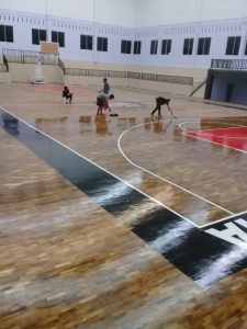 lantai kayu jati lapangan basket universitas prima indonesia