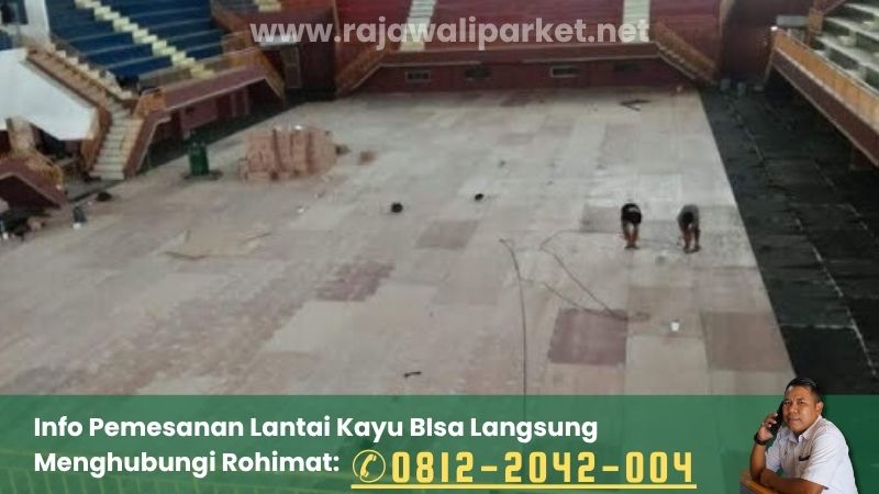 proyek pemasangan lantai kayu jati di gor bekasi